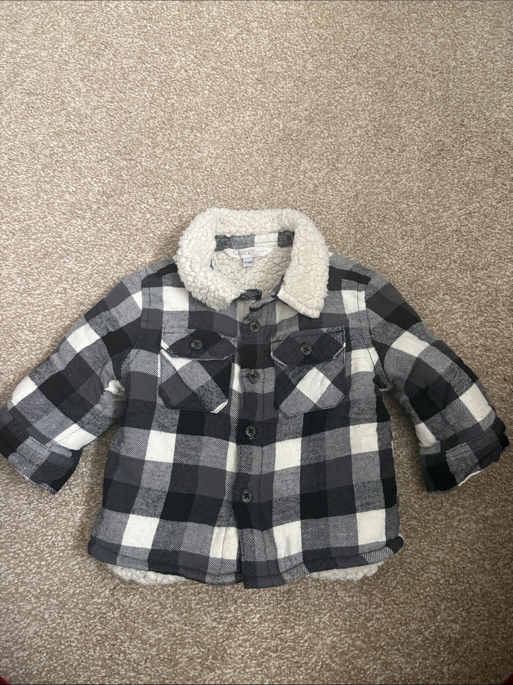 George Black & White Plaid Sherpa-Lined Button Down Shirt